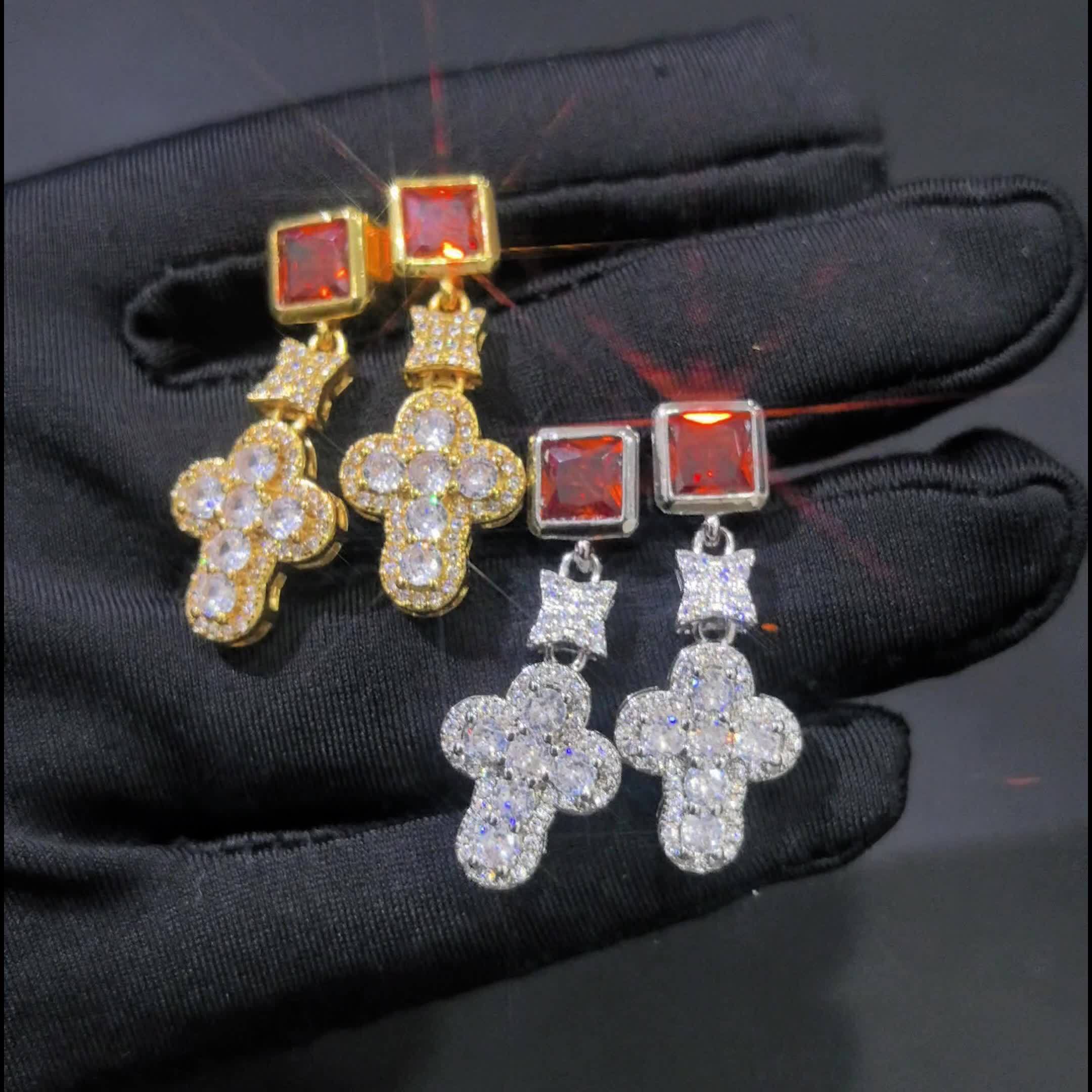 Men's Hip Hop Star Cross Ear Piercing Earrings